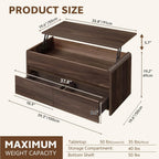 Coffee Table Lift Top with 2 Drawers, 40 Inch Multi-Function Coffee Table with Hidden Compartment, Curved Profile Design, Converts to Home Office Table for Living Room, Walnut