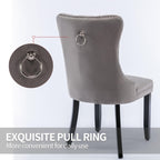 Modern Kitchen Chairs Set of 4 Grey Velvet Dining Room Chairs with Back Ring Pull Nailhead Trim Solid Wood Leg Upholstered Tufted Table Chair for Western Restaurant Living Powder Room Hotel