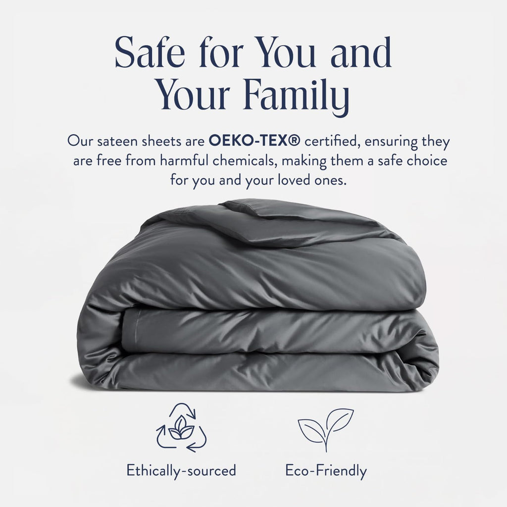 Brooklinen Luxury Sateen Duvet Cover - 100% Cotton, King/California King Size in Slate Grey with Extra-Long Corner Ties and Button Closure - Best King/Cali King Duvet Covers
