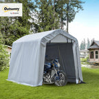 Outsunny 6' x 8' Carport Portable Garage, Heavy Duty Storage Tent, Patio Storage Shelter w/Anti-UV PE Cover and Double Zipper Doors, for Motorcycle Bike Garden Tools, Light Gray