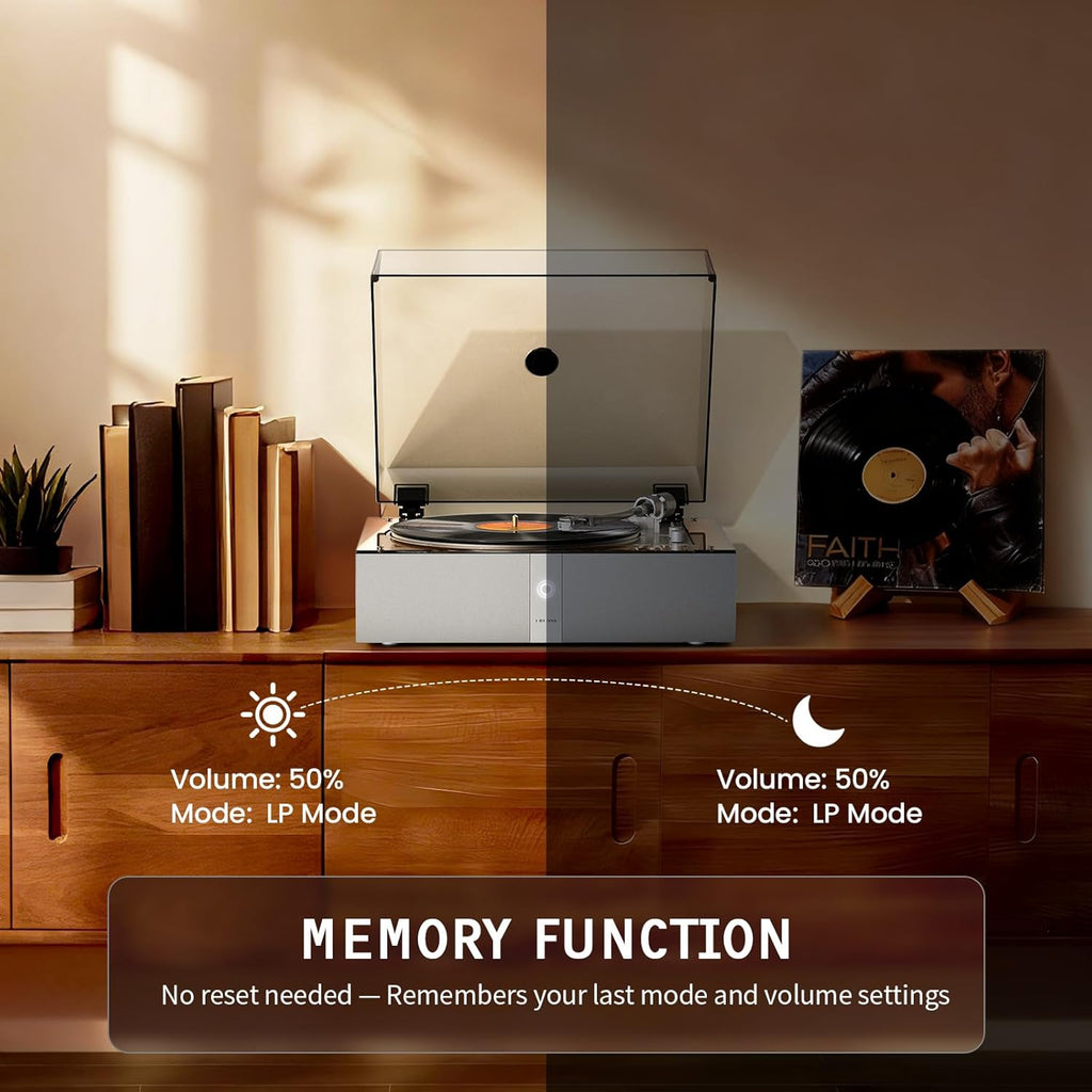 1 by ONE Fully Automatic Record Player  All-in-One Vinyl Turntable with Automatic Repeat Function  Remote Control  Built in Speakers& DSP  Phono Preamp  AT-3600L Cartridge  Belt Drive 2-Speeds