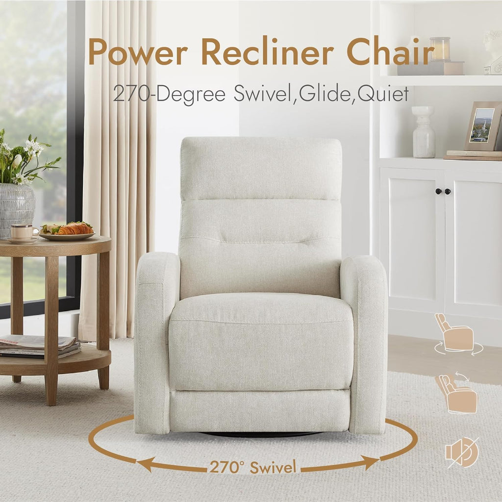 Watson & Whitely Swivel Power Recliner Glider Rocker, Nursery Recliner with Charging Port for Living Room, Fabric in Linen