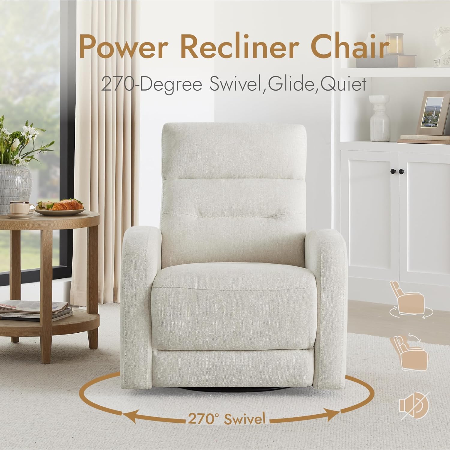 Watson & Whitely Swivel Power Recliner Glider Rocker, Nursery Recliner with Charging Port for Living Room, Fabric in Linen