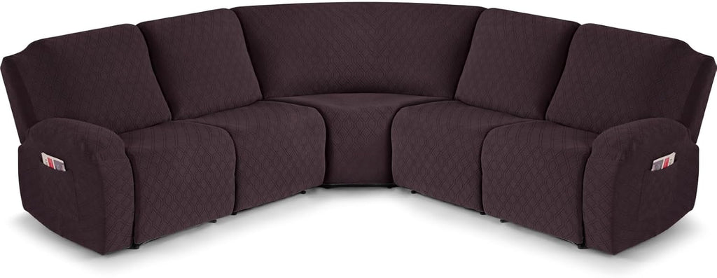 VANSOFY Extra Large Reclining Sectional Couch Covers, Washable 5-Piece Sofa Covers for L Shape Sectional Sofa Corner Seater, Thick, Soft Sofa Slipcovers (5 Seat Recliner Cover, Chocolate)
