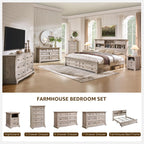 T4TREAM Farmhouse Queen Size Bed Frame with 54" Tall Storage Bookcase Headboard, Wood Platform Bed Frame with 18" Roman Column Decoration Footboard & 2 Drawers, No Box Spring Needed(Light Rustic Oak)