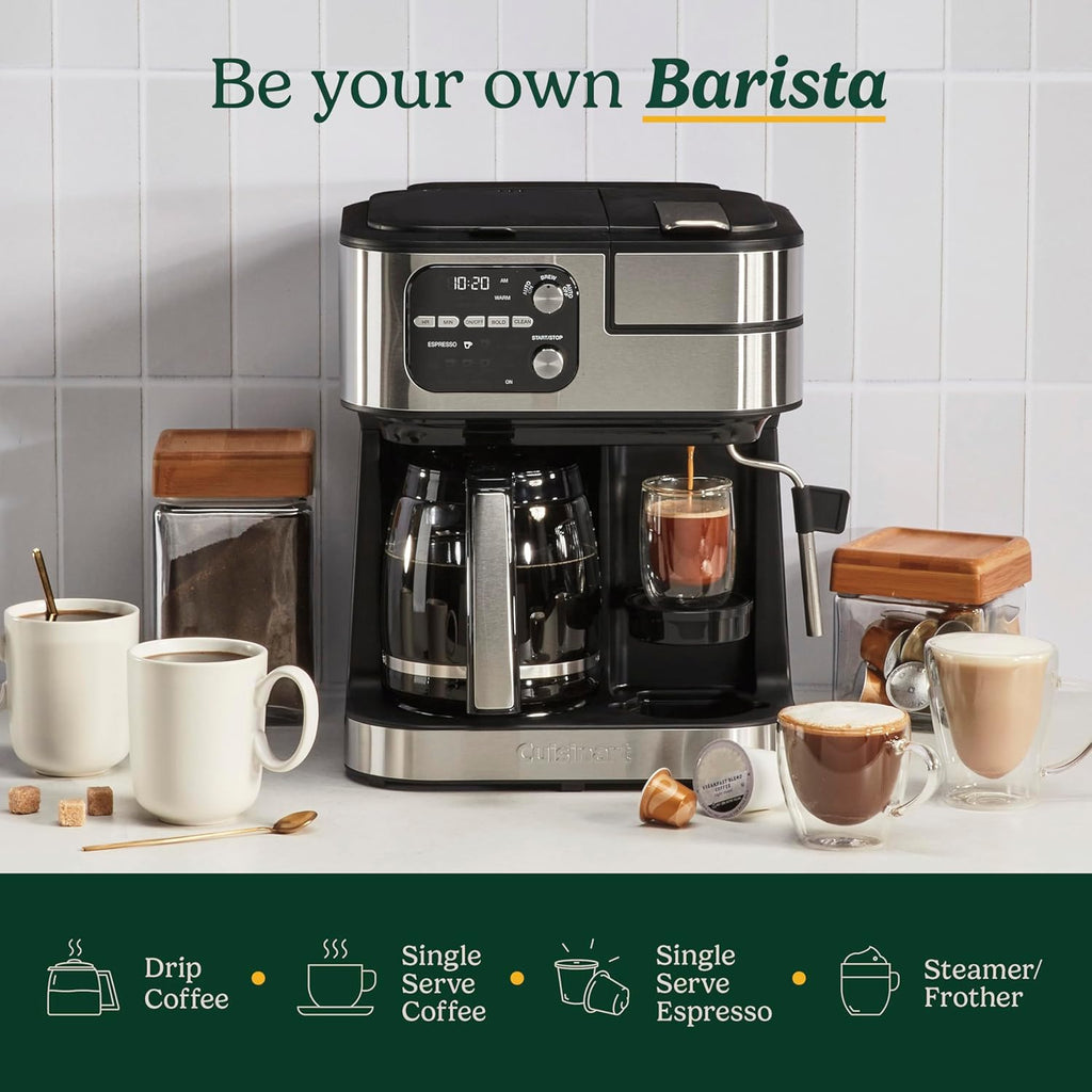 Cuisinart Coffee Center Barista Bar 4-in-1 Coffee Maker, Single-Serve Pods Compatible, Coffeemaker, Three Brewing Sizes, SS-4N1NAS, Black