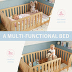 Bellemave Full Size Kids Montessori Floor Bed,Full Size Floor Bed Frame with High Fence and Door,Solid Wood Montessori Bed for Girls Boys,Natural