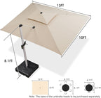 PURPLE LEAF 10' X 13' Patio Umbrella Outdoor Rectangle Umbrella Large Cantilever Umbrella Windproof Offset Heavy Duty Sun for Garden Deck Pool Patio, Beige