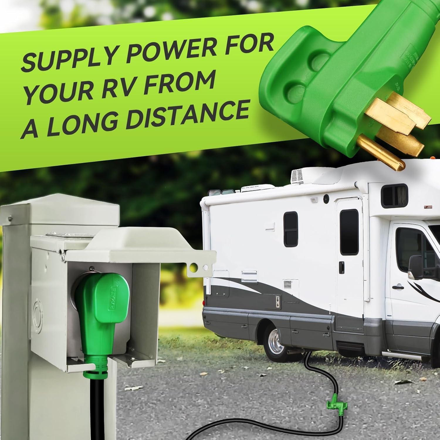 RVMATE 50 Amp 75 Feet RV/Generator Lockable Power Extension Cord  Easy Plug in Handle  14-50P to SS 2-50R with LED Indicator  ETL Listed