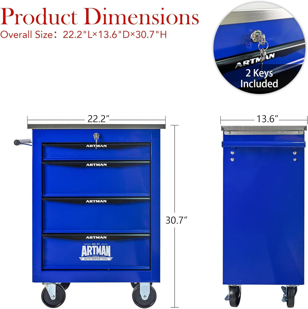 4-Drawer Rolling ToolChest, Blue & BlackModular Tool Box withWheels, Heavy-DutyRolling Tool Cabinet forGarage & WorkshopStorage