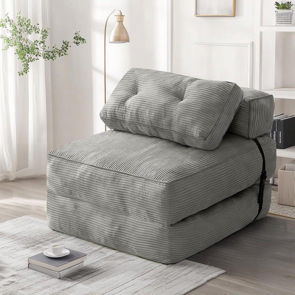 tantohom Folding Sofa Bed, Convertible Sleeper Chair with Pillow Foldable Mattress with Back Support,Space-Saving Sofa for Living Room,Bedroom (Gray)