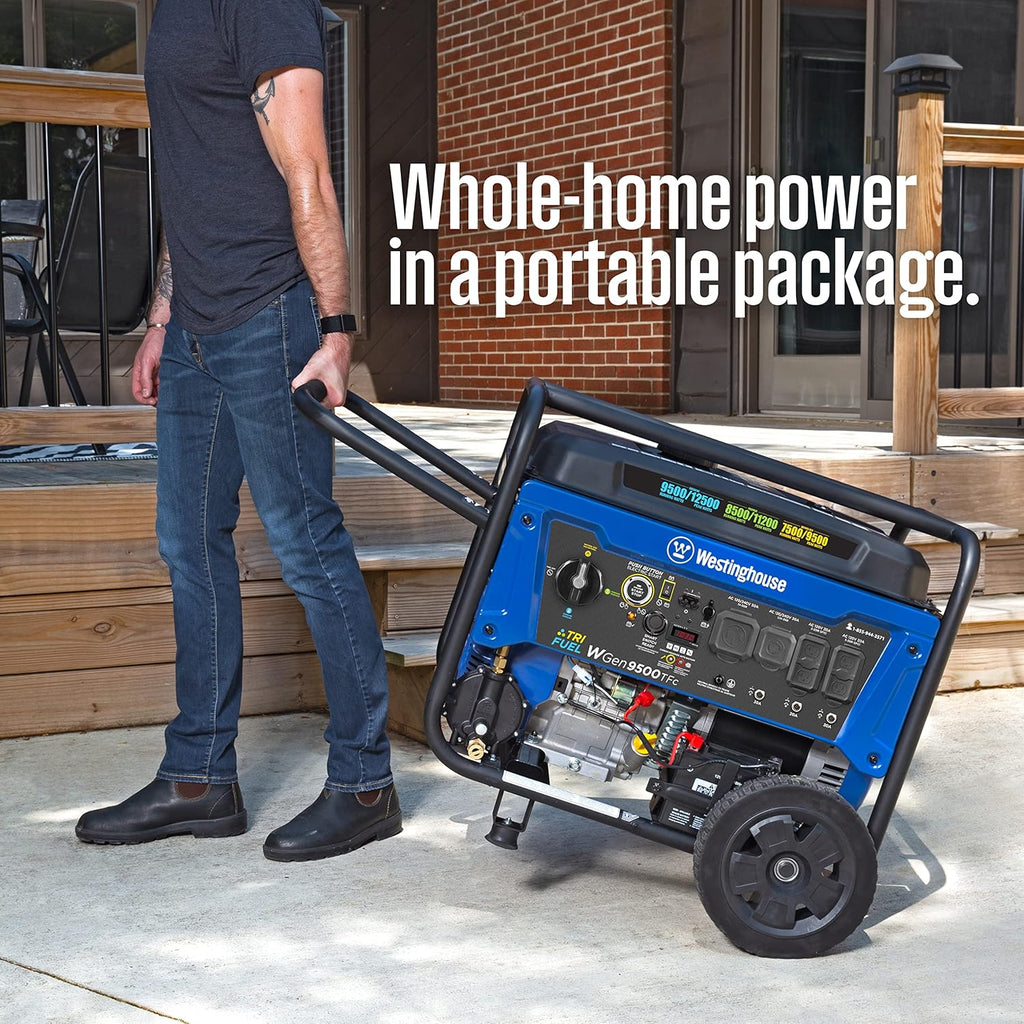Westinghouse 12500 Peak Watt Tri-Fuel Home Backup Portable Generator  Remote Electric Start  Transfer Switch Ready  Gas  Propane  and Natural Gas Powered