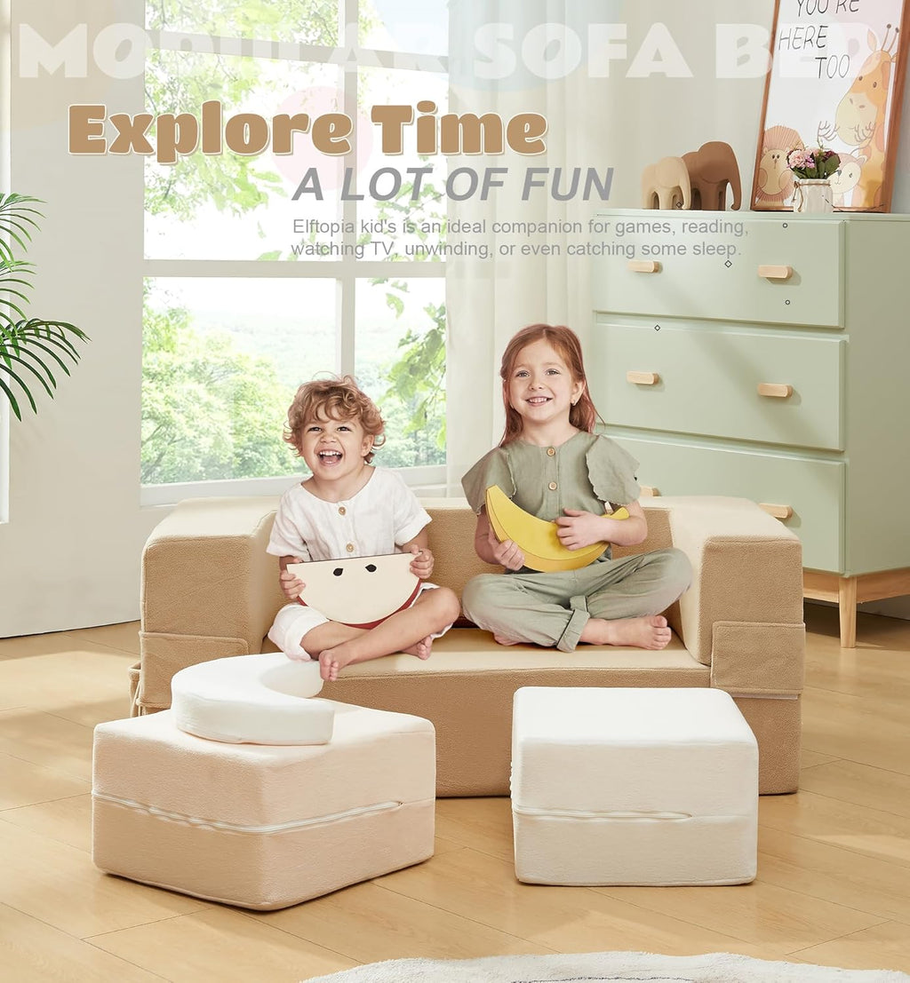 Elftopia Modular Kids Sofa,Toddler Couch Foam Armchair for Kids,Children Convertible Plush Sofa Play Set,Fold Out SofaBed(Classic Color)