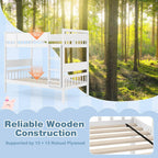 Giantex Wood Bunk Bed Twin Over Twin, Solid Wood Bunk Bed Frame with Ladder & Safety Guardrails, Space-Saving Convertible Bunk Beds for Kids Teens Juniors, Can Be Divided Into Two Twin Beds, White