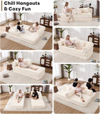 Tbfit 79'' Convertible Sofa Bed, Oversized Corduroy Folding Boneless Couch, Futon Mattress Sleeper Sofa, Comfy Foldable Upholstered Floor Couches for Living Room, Beige