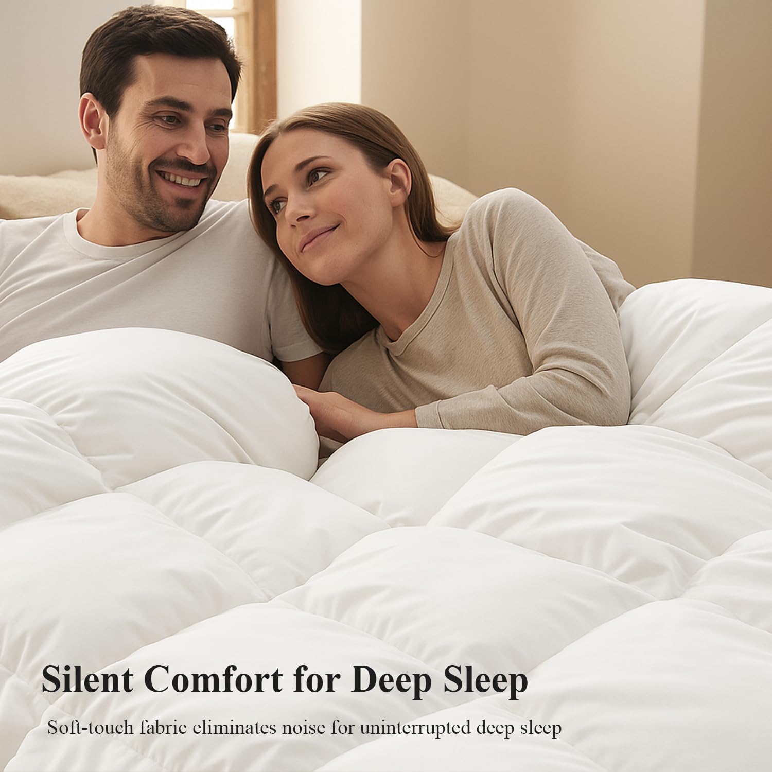 Globon Winter White Goose Down Comforter Queen Size,Down Duvet Insert,800 Fill Power,420 Thread Count Ultra Soft Noiseless Shell with Corner Tabs,White