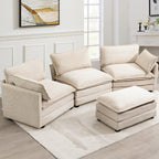 ROWHY Oversized Modular Sectional Sofa with Movable Ottoman, 112 Inch 4 Seat Modern Corduroy Sofa Set, Convertible L Shaped Couch for Living Room and Office, Beige