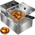 OSTBA Deep Fryer with Basket, 10.36QT Deep Fryer, 1600W Stainless Steel Commercial Deep Fryer with Adjustable Temperature 140–390℉, Removable Basket & Oil Tank
