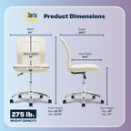 Serta Essential Armless TaskChair, Small Desk Chairs with Wheels, Breathable Mesh Back and Faux Leather, Quality Foam Cushion Seat for Comfort, Minimal Design for Vanity Table, Cream White