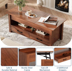 GarveeHome Coffee Table Lift Top, Convertible Coffee Table with Wooden Lift Tabletop, 2 Drawers and Hidden Compartment, Central Table with Storage for Living Room Home Office, Brown