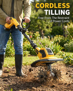 DEGGE Tiller, Cordless Tiller Cultivator with 48 Steel Tines, 9 inch Tilling Width and 6.7 inch Depth, 2 x 3.0Ah 21V Batteries & Charger, Gardening Tools for Lawn/Gardening/Soil Cultivation