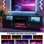 70" Fireplace TV Stand with 23" Electric Fireplace for TVs Up to 80 inch, Modern LED Light Entertainment Center with High Gloss Storage Cabinet, Media TV Consoles for Living Room (Black, 70")