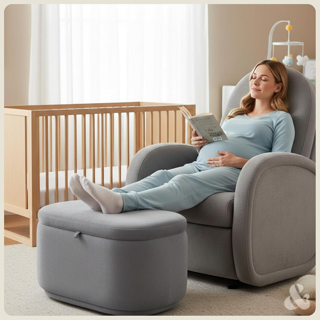 Austin Power Glider Recliner | Contemporary Nursery Glider Chair with Adjustable Headrest & Glide | Live Smart Stain-Resistant Fabric | Modern Recliner Chair for Nursery & Living Spaces, Gray