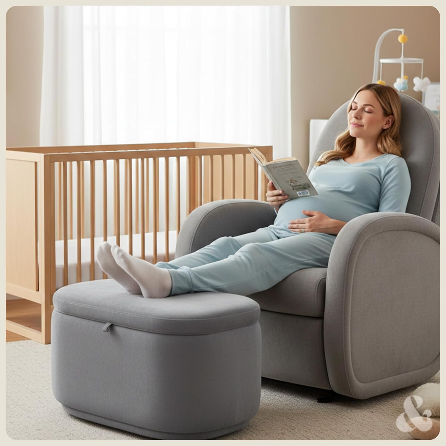 Austin Power Glider Recliner | Contemporary Nursery Glider Chair with Adjustable Headrest & Glide | Live Smart Stain-Resistant Fabric | Modern Recliner Chair for Nursery & Living Spaces, Gray