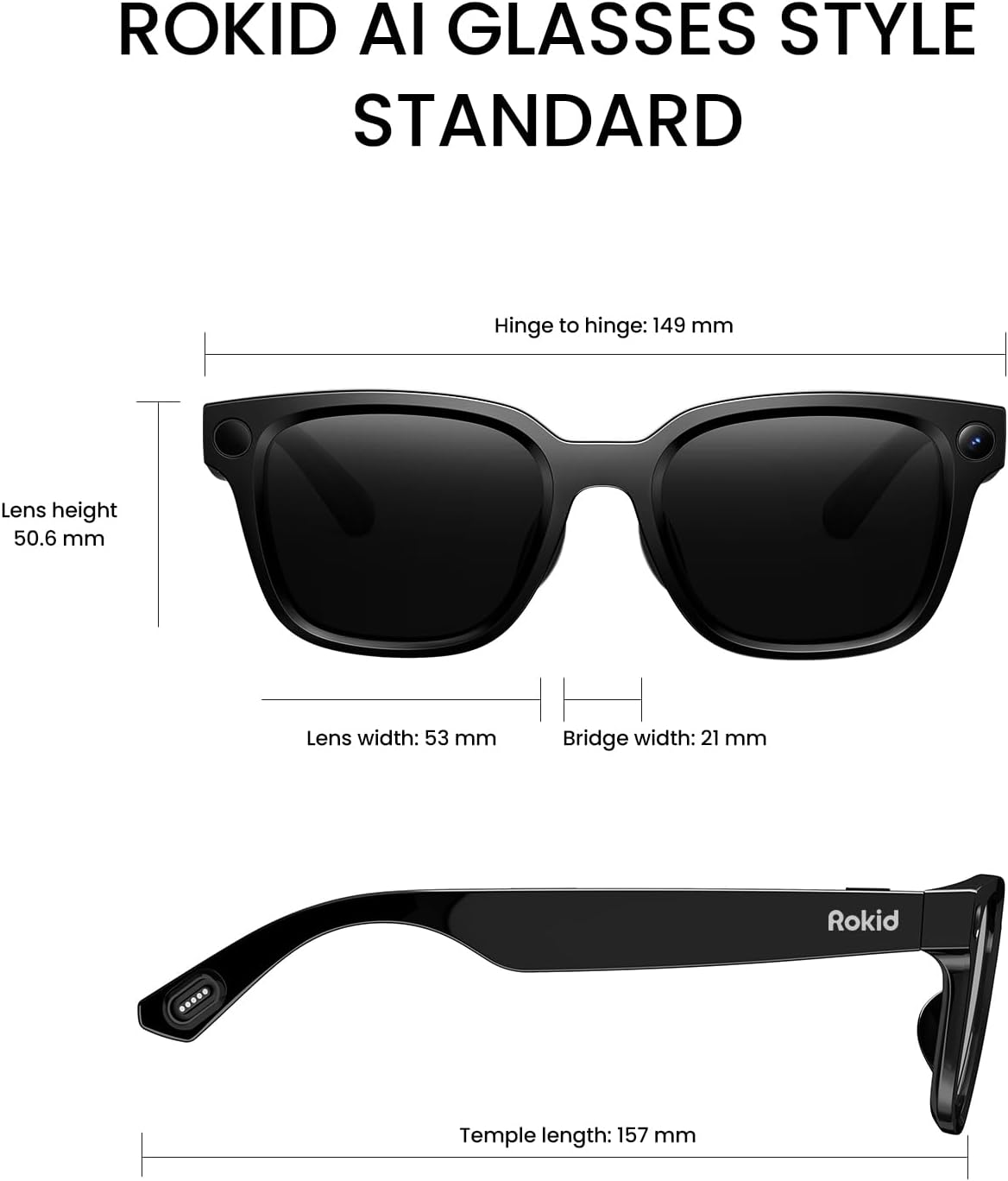 Rokid 2026 AI Glasses Style smart glasses with Gemini3 flash  real-time translation 12MP camera  open-ear audio  voice-controlled assistant  Hands-Free Calls  Productivity for Travel  Work(no display)