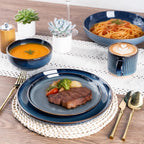 GBHOME Ceramic Dinnerware Sets for 4, 12 Pieces Stoneware Plates and Bowls Sets, Scratch Resistant Dishes, Dishwasher & Microwave Safe, Reactive Glaze-Pacific Blue
