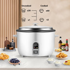 Commercial Rice Cooker, Large Capacity 30-Cup (UnCooked), 60-Cup (Cooked) with One Touch Operation and 12-Hour Keep Warm, Easy to Use and clean, 1600W, White