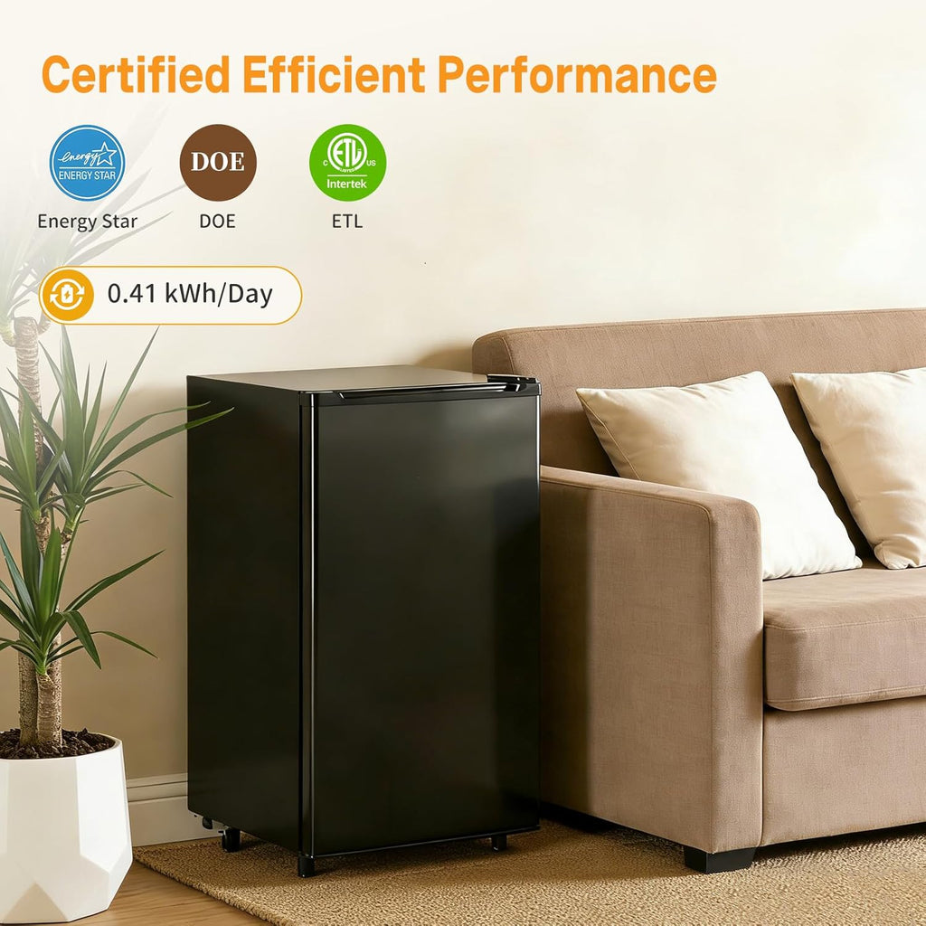 Mini Fridge with Freezer, 3.2 Cu.Ft Mini Refrigerators, Small Beverage Fridge with Adjustable Thermostat, for Bedroom, Office, Dorm, Single Door, Quiet & Energy Saving, Black