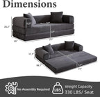 78 Inch Convertible Futon Sofa Bed,Folding Boneless Couches with Sleeper Sofa,Fold Out Floor Sofa Couch with Deep Seat,Cloud Corduroy Foldable Mattress Couch for Living Room (Dark Grey)