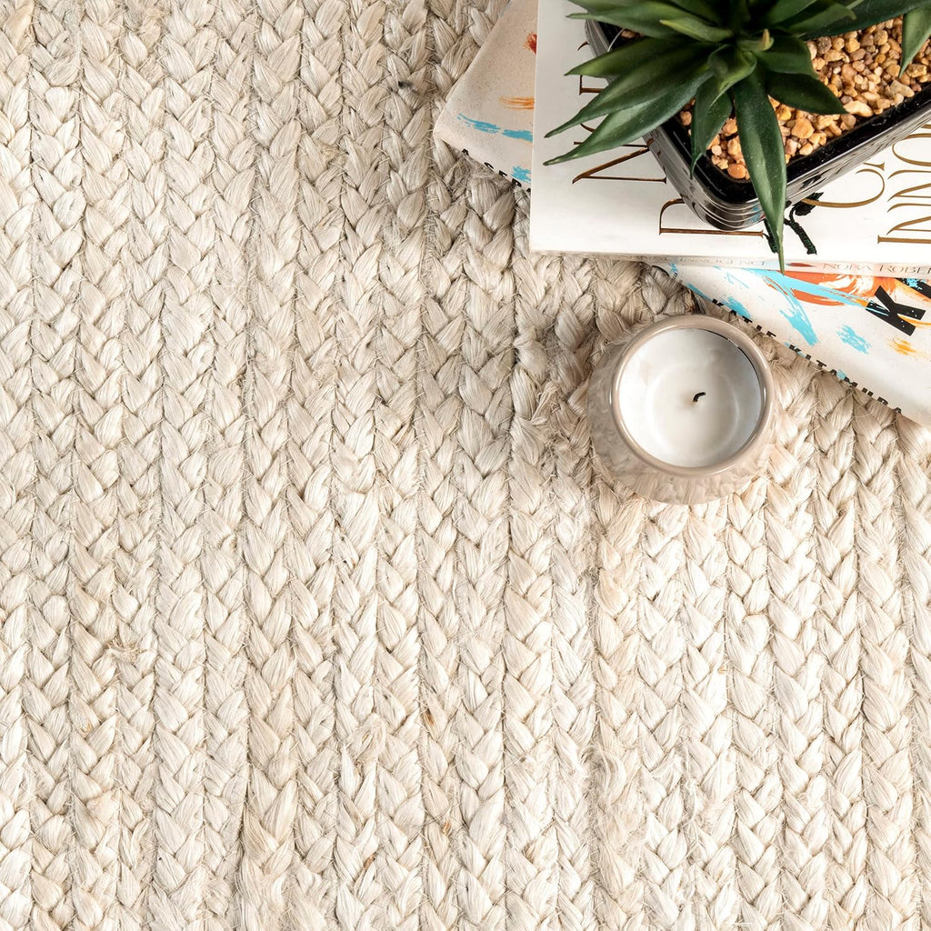 nuLOOM 8 Round Rigo Jute Hand Woven Area Rug, Off White, Solid Farmhouse Design, Natural Fiber, For Bedroom, Living Room, Dining Room, Hallway, Office, Kitchen, Entryway