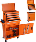 5 Drawers Tool Cart on Wheels with 1 Cabinet, Multifunctional Removable Rolling Tool Box Storage Set, Tool Trolley Organizer Tool Chest for Garage,Repair Shop,Warehouse,Workshop (Orange)