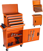 5 Drawers Tool Cart on Wheels with 1 Cabinet, Multifunctional Removable Rolling Tool Box Storage Set, Tool Trolley Organizer Tool Chest for Garage,Repair Shop,Warehouse,Workshop (Orange)