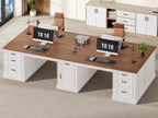 SEDETA Farmhouse 110.3" Two Person Desk with 7 Drawers, Long Computer Desk with Storage Cabinet, 2 Person Desk with Power Outlets for Home Office, White