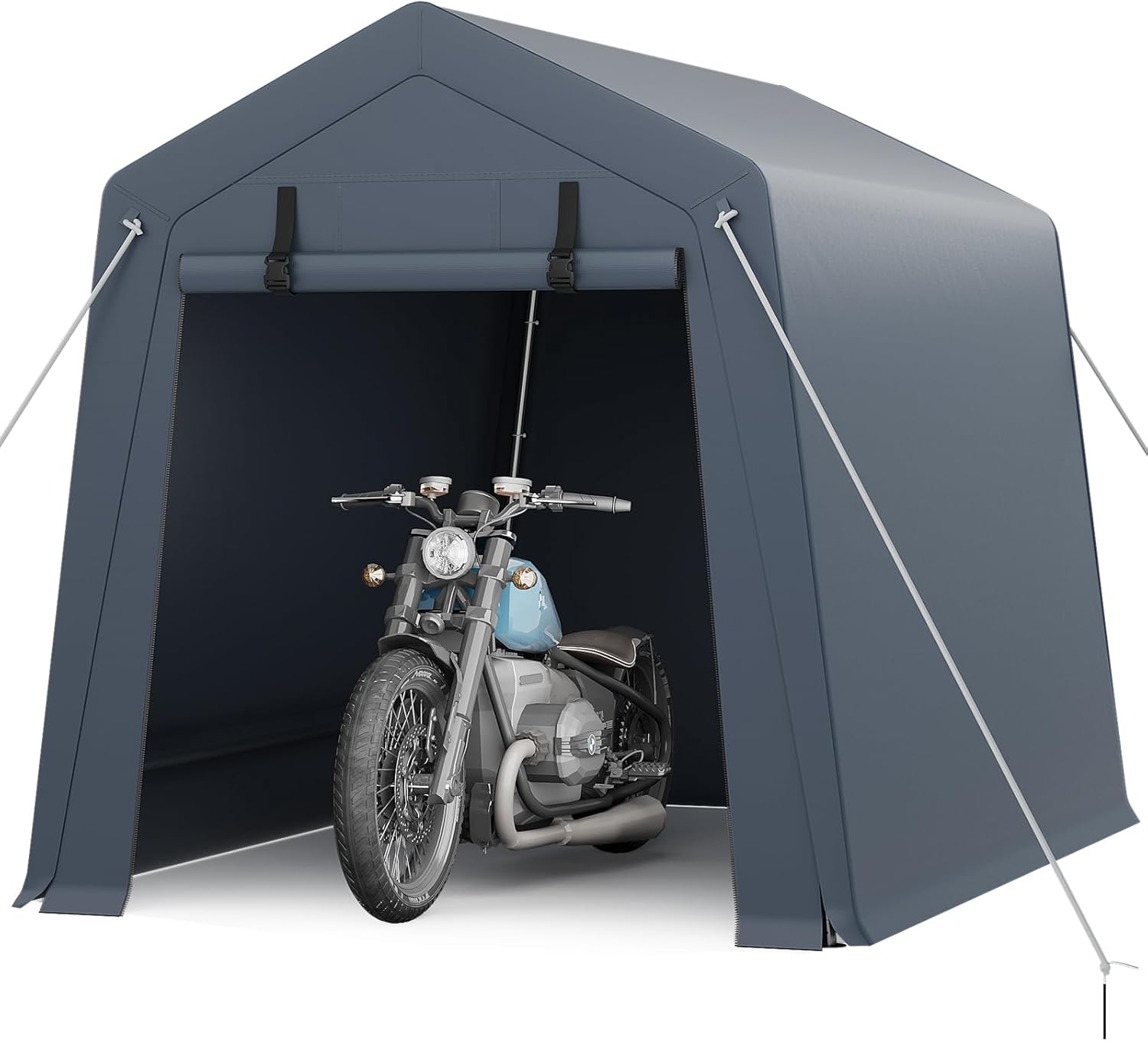 GarveeLife Portable Outdoor Storage Shed with Roll-Up Zipper Door & Vent, 240G Heavy-Duty Shelter Waterproof PE Tarp, UV-Resistant Carport for Motorcycle, Firewood, Tools (Gray, 6'x8')