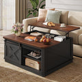 WLIVE Framhouse Coffee Table with Storage, 35.5" Lift Top Coffee Table for Living Room, Square Center Table, Rustic Cocktail Table with Sliding Barn Doors, Curevd Base, Black