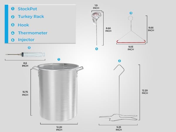 30 Qt Aluminium Stock Pot Kit – Turkey Fryer Pot With Lid, Lifting Hook, Stand & Thermometer – Large Deep Fryer For Frying, Seafood Boiling & Outdoor Cooking