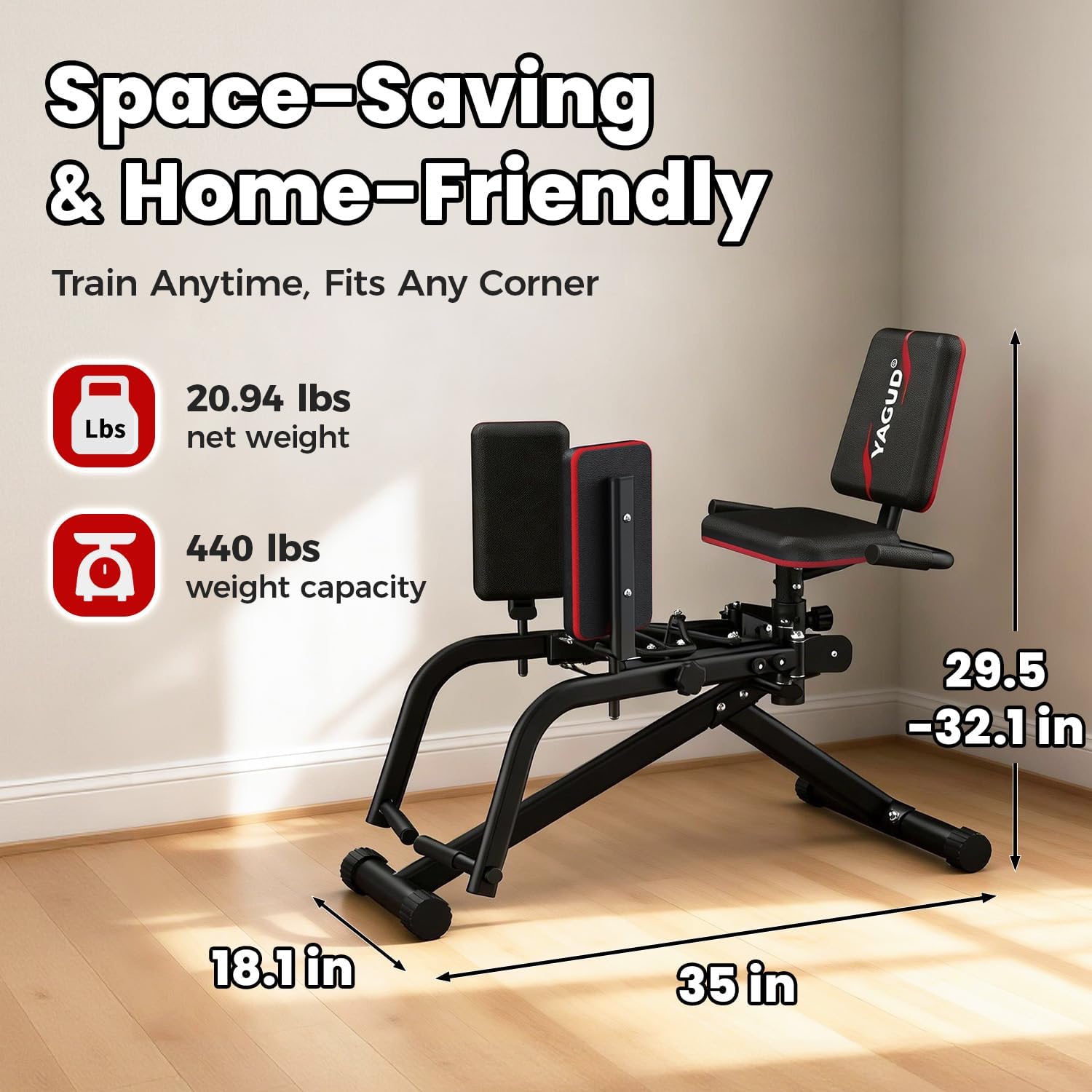 Hip Abductor Machine for Home Gym, 9 Levels Glute Workout Equipment, Booty Builder with 2 Resistance Bands, 2 in 1 Glute & Thigh Abductor Machine for Women & Men