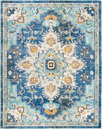 SAFAVIEH Area Rug 9x12 - Madison Collection - Large - Blue & Light Blue, Boho Chic Distressed Medallion Design, Non-Shedding & Easy to Clean, Ideal for Living Room, Bedroom, Dining Space (MAD473M)