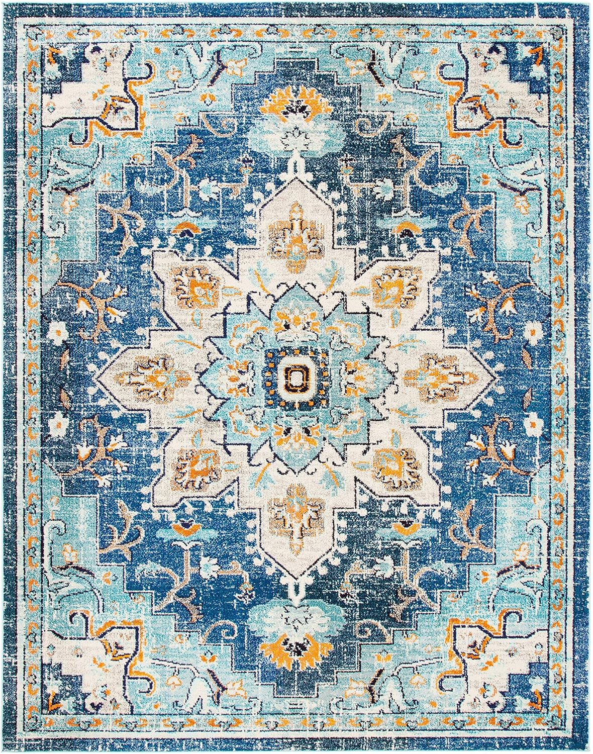 SAFAVIEH Area Rug 9x12 - Madison Collection - Large - Blue & Light Blue, Boho Chic Distressed Medallion Design, Non-Shedding & Easy to Clean, Ideal for Living Room, Bedroom, Dining Space (MAD473M)