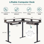 RedLemon L-Shaped Electric Standing Desk, 60 inches Motor Height Adjustable Sit Stand Corner Desk with Led, Large Home Office Desk Computer Workstation, Dark Rustic Oak