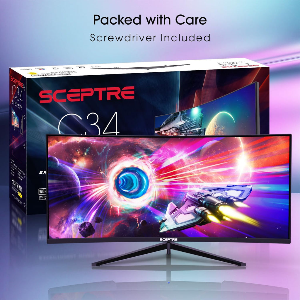 Sceptre 34-Inch Curved Ultrawide WQHD Monitor (3440 × 1440)  R1500  up to 180Hz/165Hz  DisplayPort x2  99% sRGB  1ms  Built-in Speakers  Machine Black  2025 (C345B-QUT168)