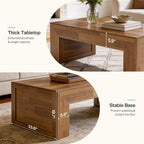 Tribesigns 47-Inch Farmhouse Coffee Table, Wooden Rectangular Center Table with Thick Base, Modern Cocktail Tea Furniture for Living Room (Oak Brown)