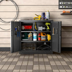 Metal Storage Cabinet with 2 Lockable Doors and 2 Adjustable Shelves, Locking Garage Storage Cabinet with Pegboard, Small Metal Cabinet with Lock for Garage, Home, Black, Assembly Required
