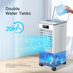 Evaporative Air Cooler, Windowless Portable Air Conditioners Fan w/3 Modes & 3 Speeds, 12H Timer for Smart Auto-off, 2-Gal Tank for 20H Cooling,16FT Remote,No Hose Needed,46db Swamp Cooler