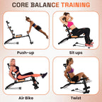 Ab Machine for Home Gym, 6 in 1 Adjustable Ab Workout Bench and Core Trainer, Foldable Sit Up Equipment with Resistant Bands for Total Body Fitness
