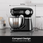 Kismile 5.5QT Tilt-Head Stand Mixer, 12-Speed Electric Mixer with 304 Stainless Steel Bowl - Includes Whisk, Dough Hook, Beater for Baking Bread, Cakes, Cookies (Light Black)
